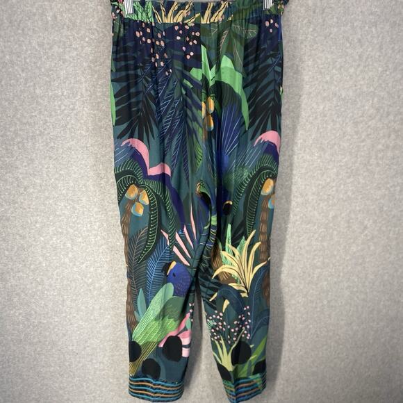 🌴 Farm Rio Womens Small Green Embroidered Drawstring Pants 🌴 - Picture 2 of 11